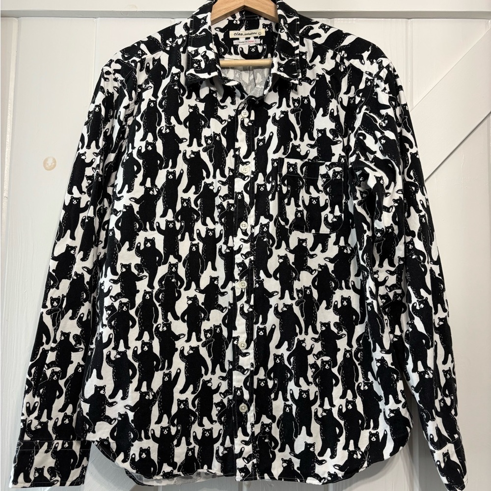 Ciao Indenture Made in Japan Bear Print Button Down Shirt Black White L - Picture 3 of 9